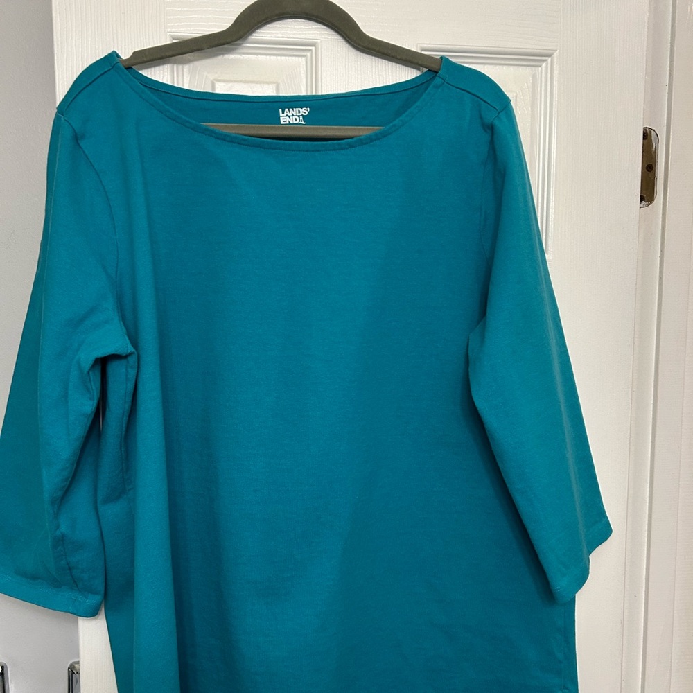 Lands' End Teal Boatneck Long Sleeve Top